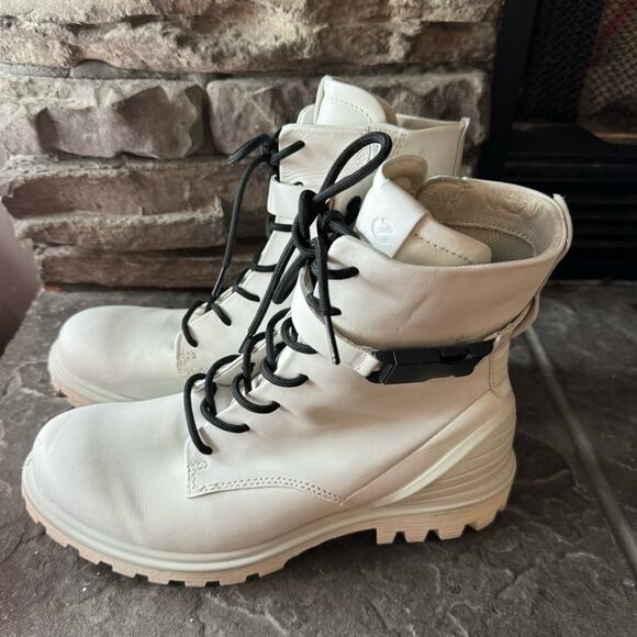 Ecco Shoes - Ecco tredtray bright white lace up moto leather combat boots women’s 40 US 9-9.5